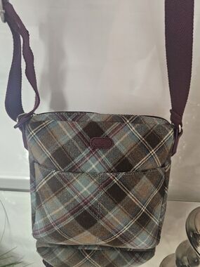 Ness  Plaid Messenger Crossbody Bag in Brown & Blue -